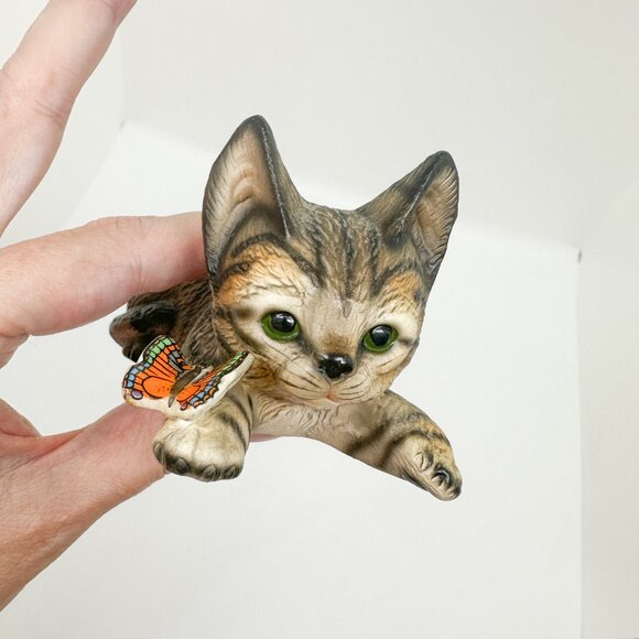 Vtg 1983 Harvey Knox Kingdom Porcelain Tabby Cat Kitten Orange Butterfly - Picture 7 of 8